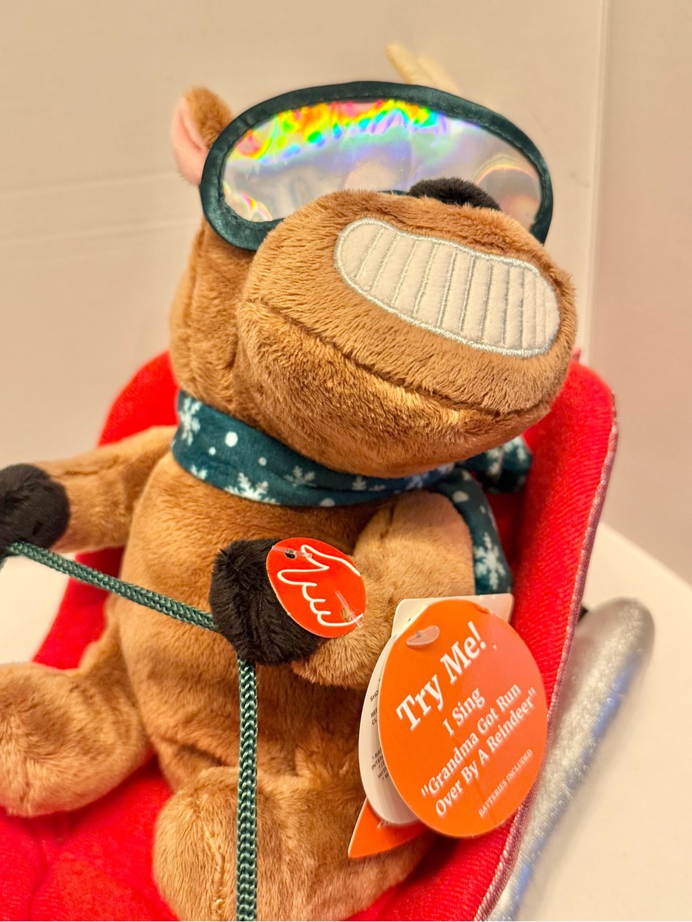 Dan Dee “Grandma Got Run Over By A Reindeer”  Animated, Plush Reindeer new